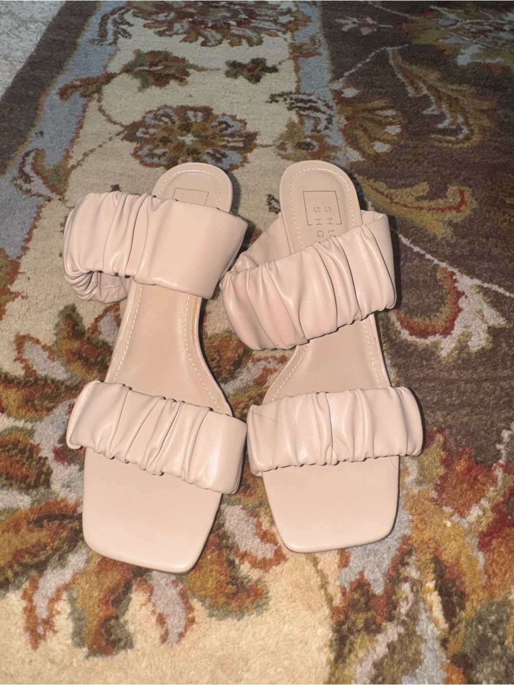 ShuShop Ruched Double-Strap Slide Sandals - Blush